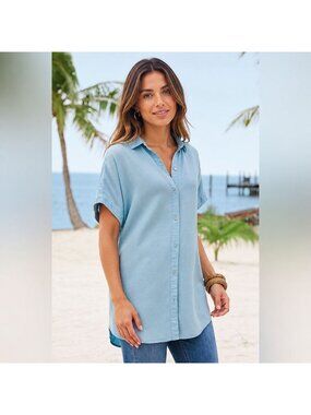 Soft Surroundings size SMALL Je Veux TENCEL Shirt in Light Chambray